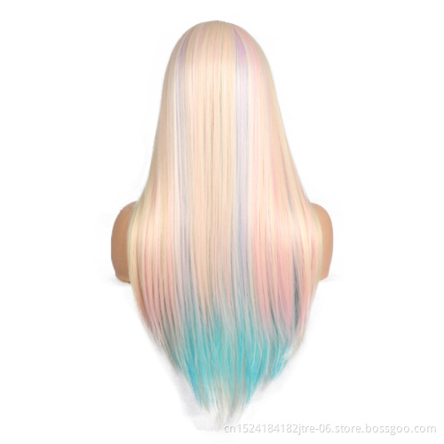 32 inch dye synthetic fringe wig, european thin skin base synthetic lace frontal wig for woman